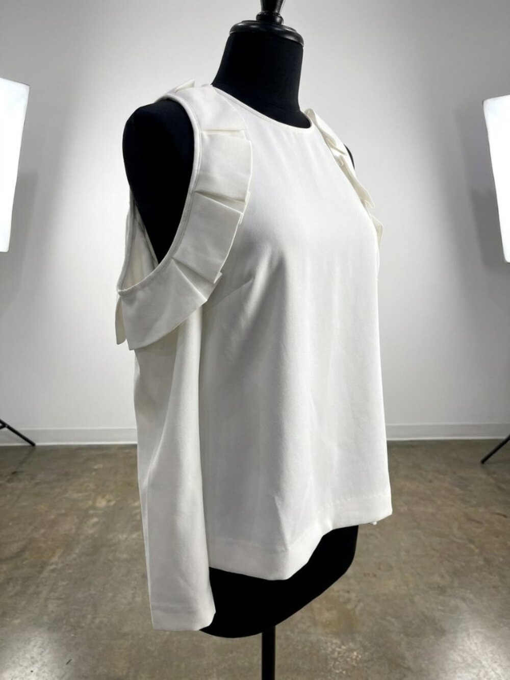 Ted Baker Steffe Cold Shoulder Ruffle Blouse Ivory Long Sleeve UK 4